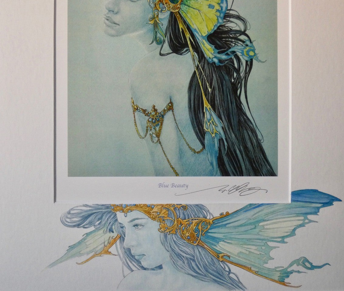 'Blue Beauty' - print with hand-drawn detailing on mount by Ed Org