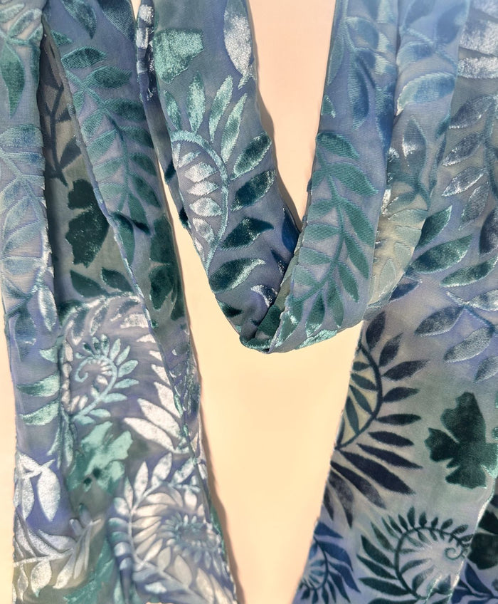 Blue Butterfly Design Hand Painted Devore Velvet Scarf by Diane Jones (DJ35)