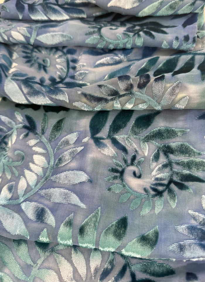 Blue Butterfly Design Hand Painted Devore Velvet Scarf by Diane Jones (DJ35)