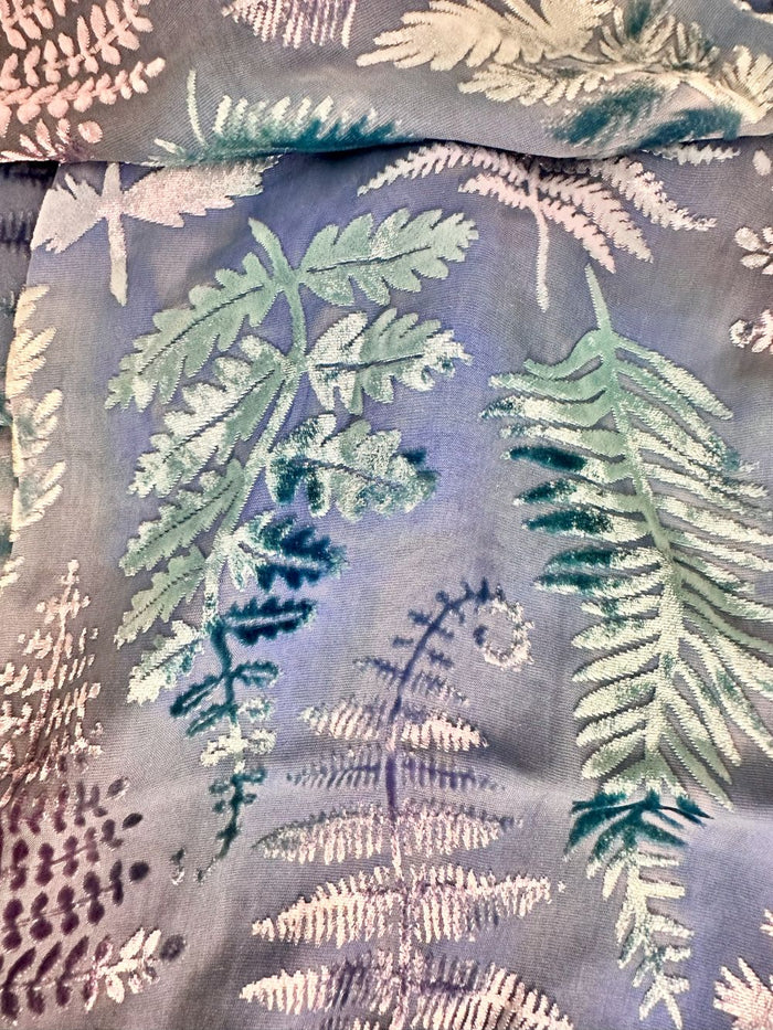 Blue Fern Design Hand Painted Devore Velvet Scarf by Diane Jones (DJ38)