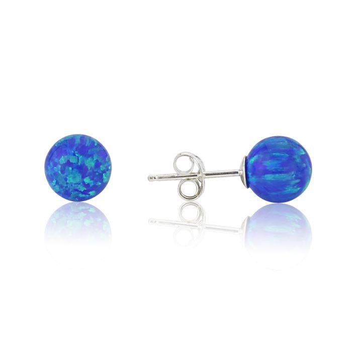 Blue Opal Bead 6mm Stud Earrings