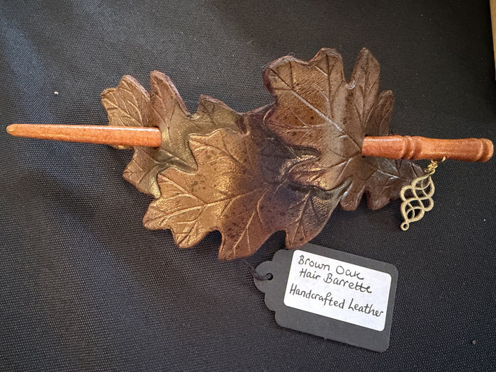 Triple Oak Leaves (Brown) Hairslide by Esther Remmington (TribaMythica)