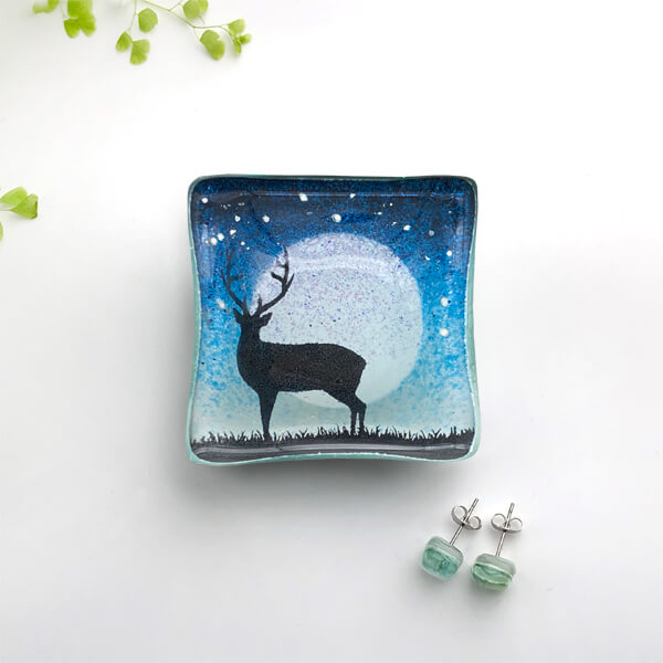 Glass Earrings Dish, Stag Design by Colette Halstead