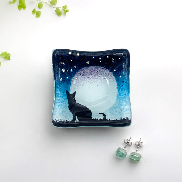 Glass Earrings Dish, Cat Design by Colette Halstead
