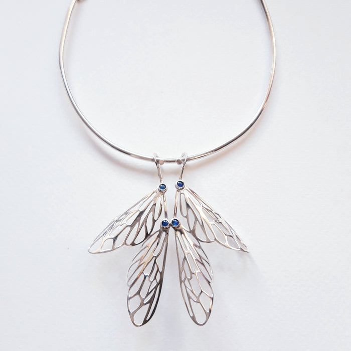 Dragonfly Wings Necklet Blue (CR04) - with opals by Chloe Romanos