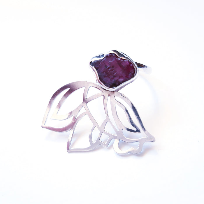 Butterfly Wing Ring (CR08) - with rough ruby by Chloe Romanos