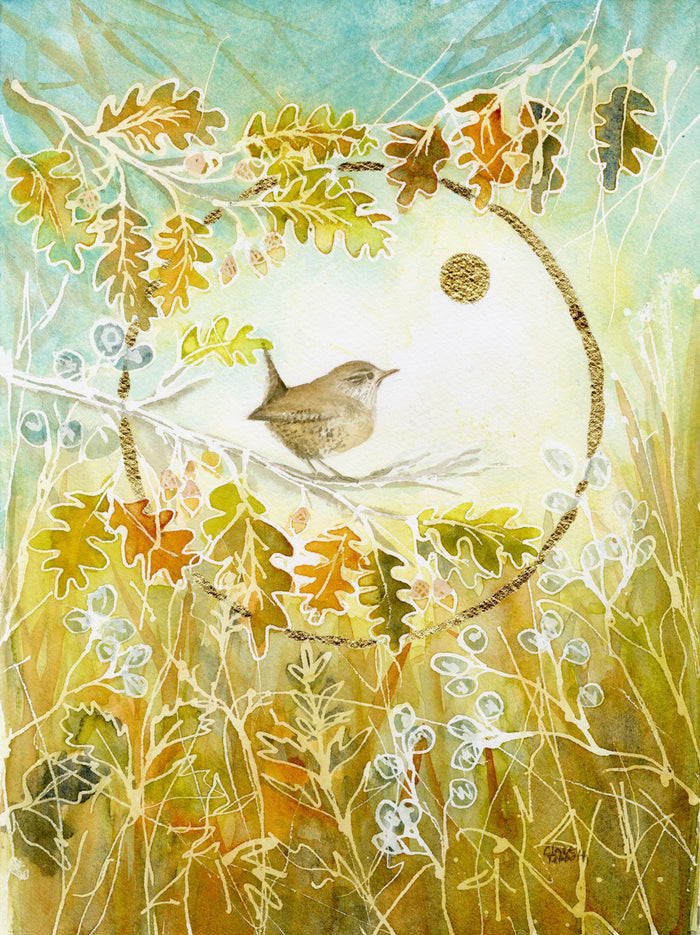 Autumn Day - hand embellished print by Clare Tebboth