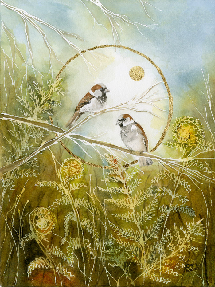 Good Fortune- hand embellished print by Clare Tebboth