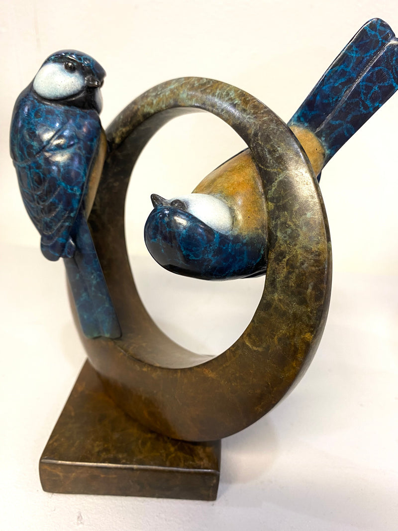 Bluetits Bronze Sculpture by David Meredith