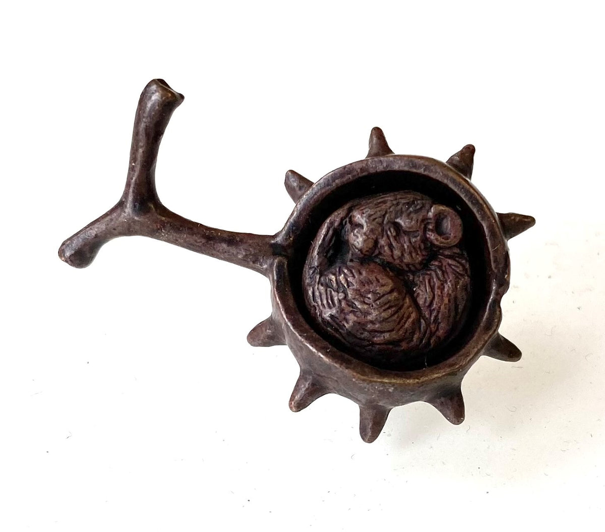 Bronze Miniature Sleeping Mouse in a Conker by David Meredith