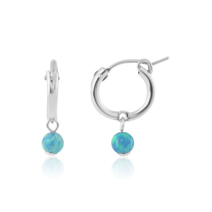Small Silver Opal Hoop Earrings