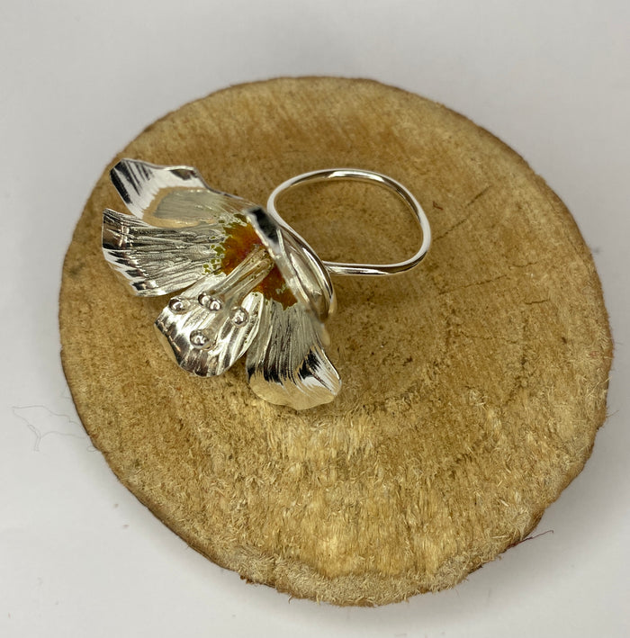 Hollyhock Flower Ring - sterling silver (EB010) by Tsedey Roscoe