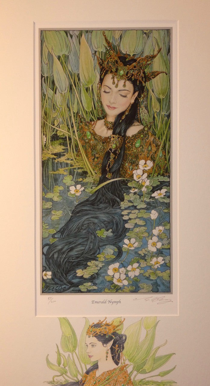 'Emerald Nymph' - print with hand-drawn detailing on mount by Ed Org