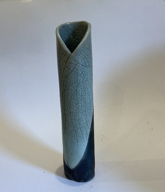 Large Soft Green Crackle Raku Vase by Fin Orrom Carr