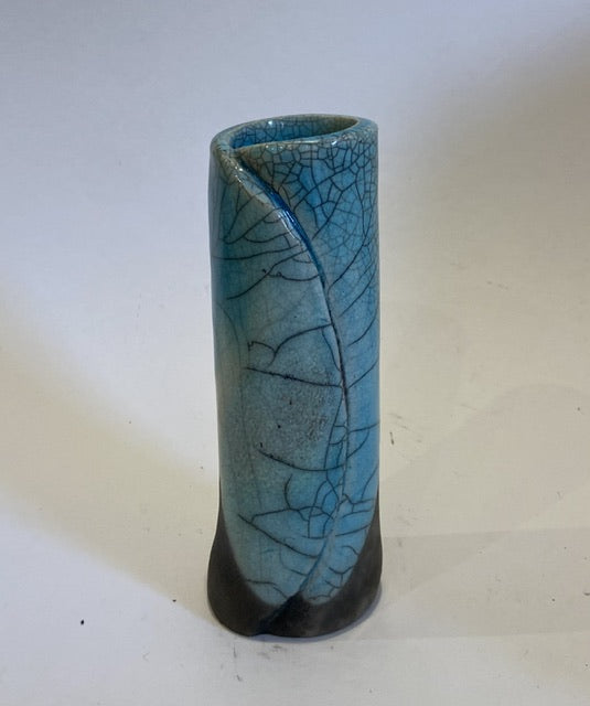Small Blue Crackle Raku Vase by Fin Orrom Carr