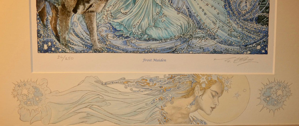 'Frost Maiden' - print with hand-drawn detailing on mount by Ed Org