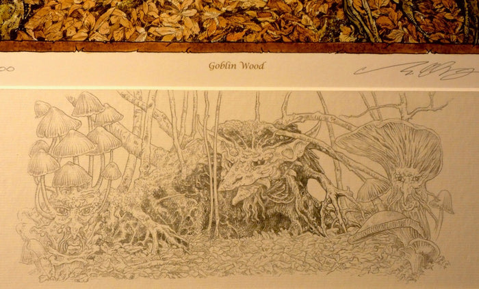 'Goblin Wood' - print with hand-drawn detailing on mount by Ed Org
