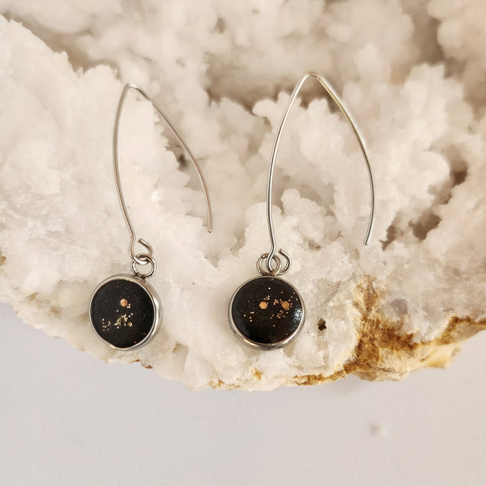 Concrete Dangle Earrings in Black with Gold Glitter by Heidi Fenn 