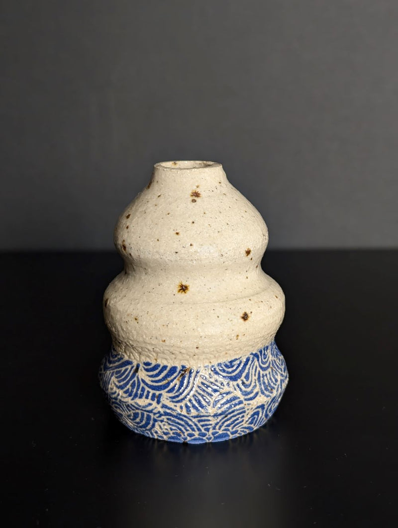 Blue Speckled Dipped Bobbins Vase (HHC61) by Hannah Heys