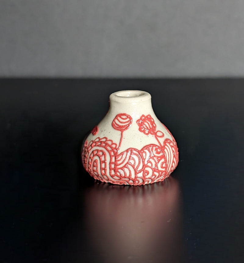 Red Landscape Slip Trail Mini Vase (HHC63) by Hannah Heys