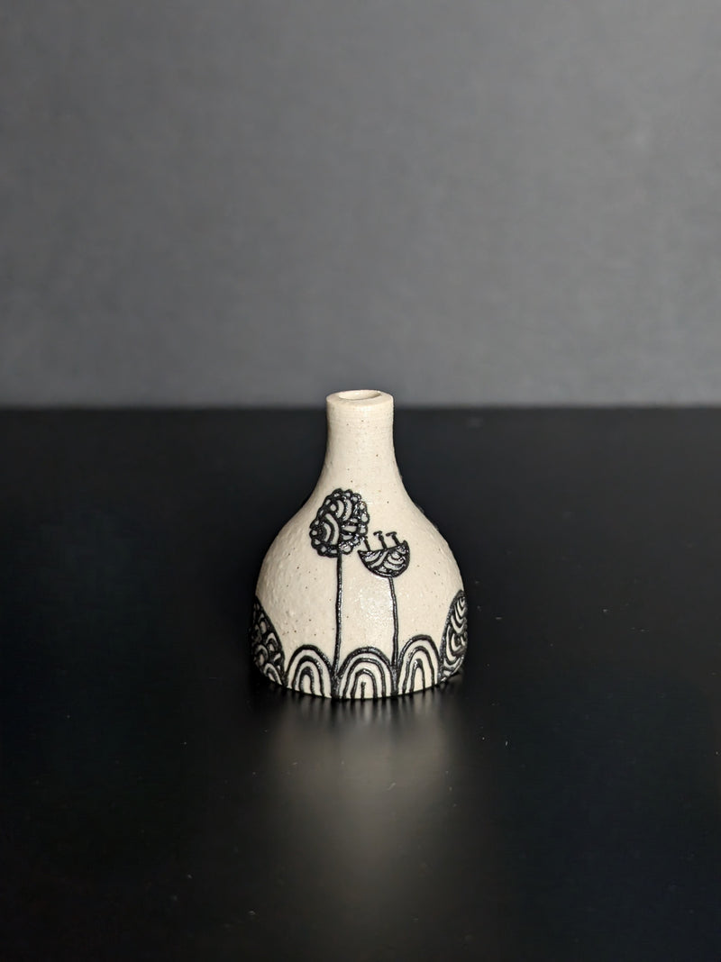 Black and White Landscape Slip Train Mini Vase (HHC64) by Hannah Heys