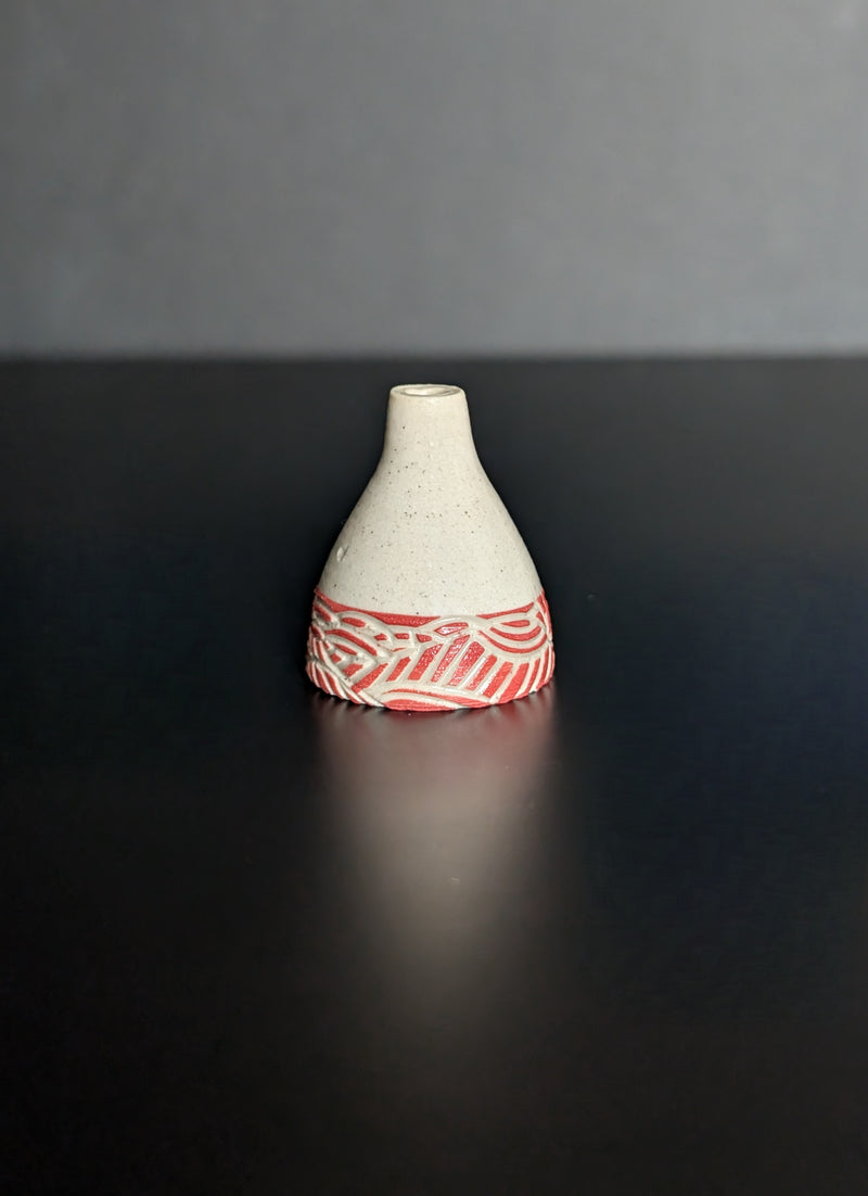 Red Half Sgraffito Mini Vase (HHC66) by Hannah Heys