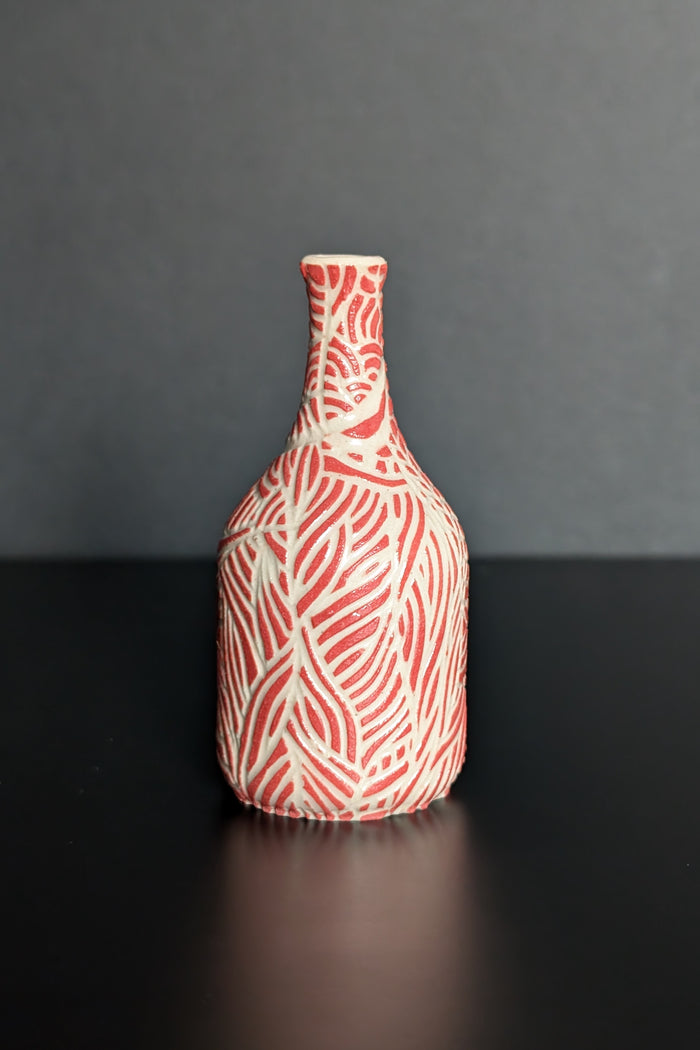 Red Sgraffito Bottle Vase (HHC68) by Hannah Heys