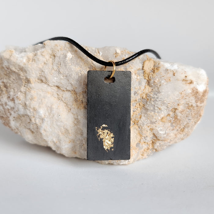 Concrete Pendant in Black with Gold Leaf by Heidi Fenn 