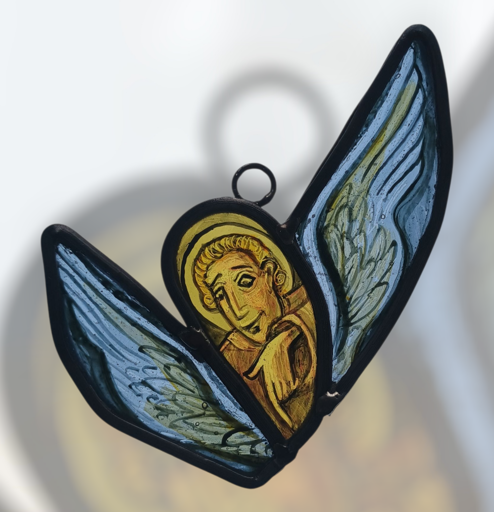 Hanging Winged Angel - Stained Glass Panel by Rhiannon Powell