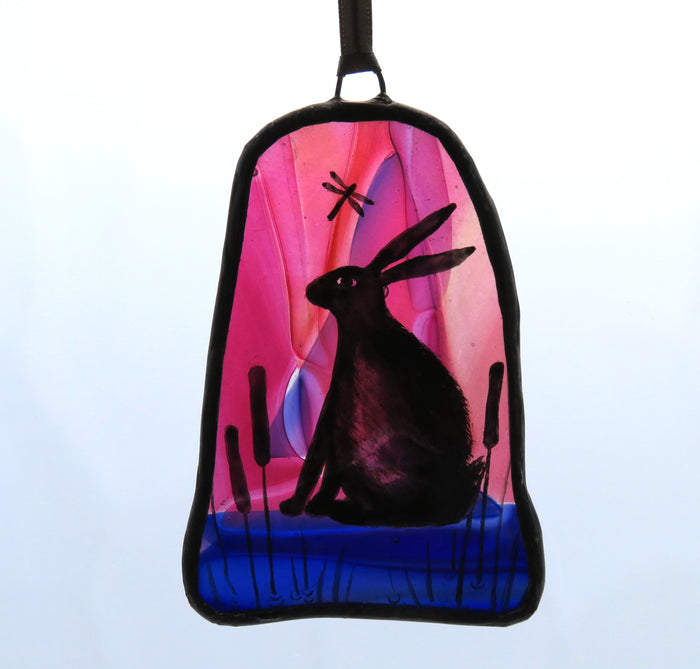 Hare and Bullrushes - Stained Glass Hanger by Debra Eden