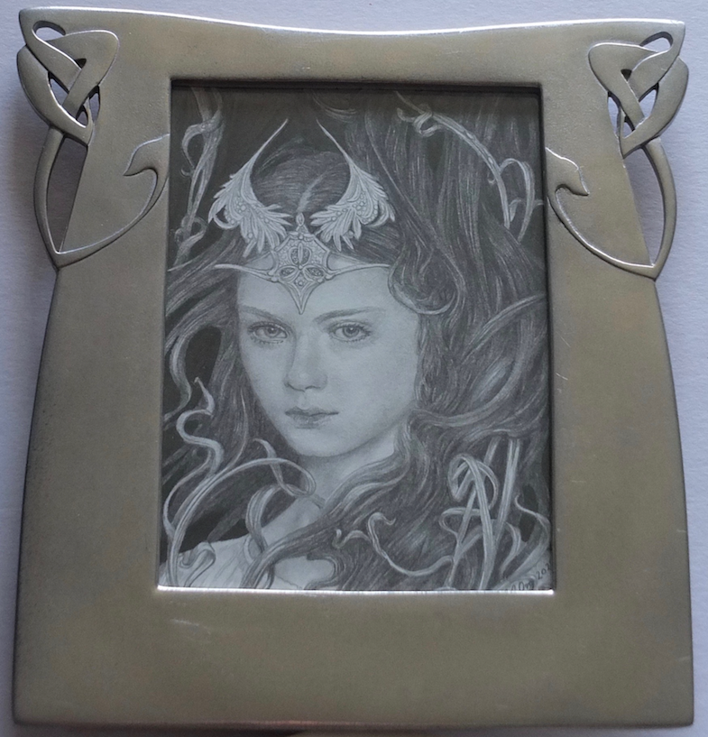 Head Study - Original Pencil Drawing in Pewter Art Nouveau Frame by Ed Org
