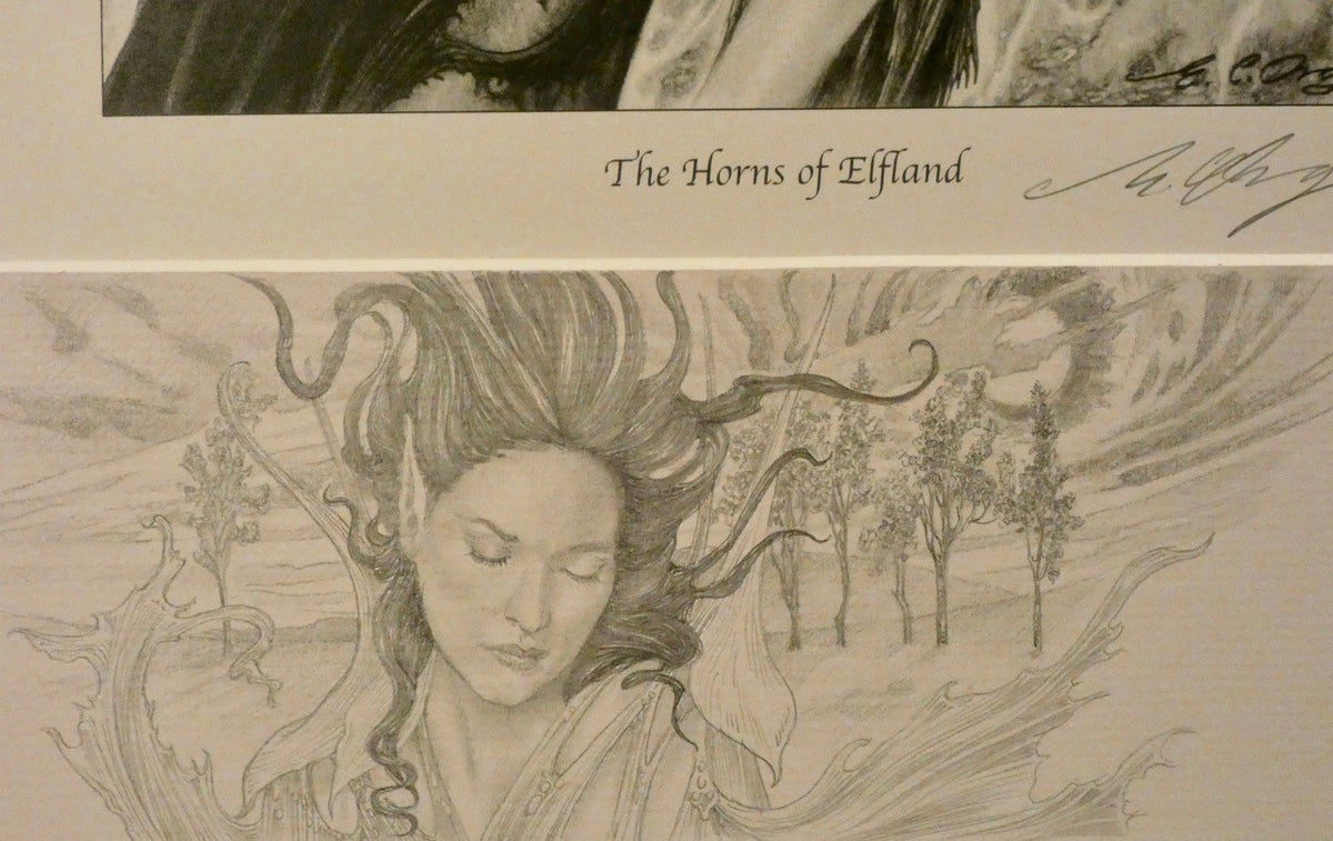 'The Horns of Elfland' - print with hand-drawn detailing on mount by Ed Org