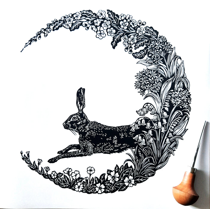Hare Moon - Linocut by Tamsin Jolly