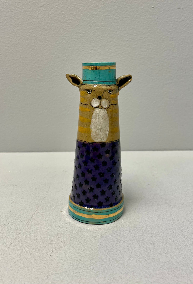 Purple Cat Candle Holder by Sarah Saunders