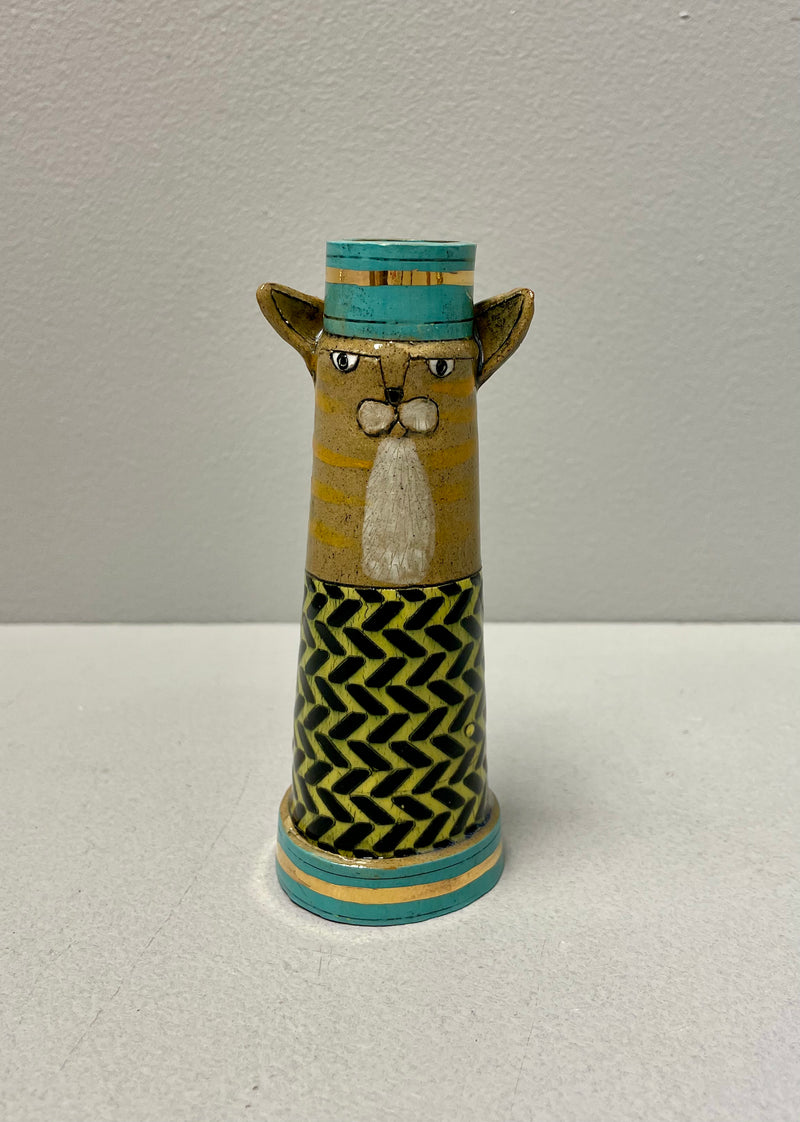Yellow and Black Chevron Cat Candle Holder by Sarah Saunders