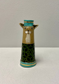 Green and Black  Cat Candle Holder by Sarah Saunders