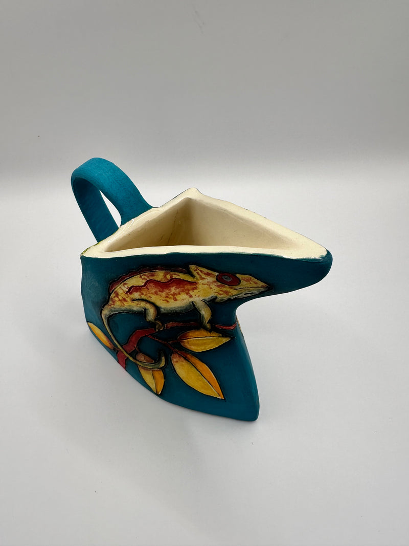 Triangular Chameleon Jug in Turquoise by Jeanne Jackson
