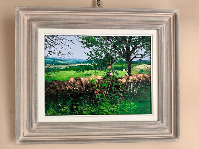 Hollyhocks - oil on canvas by Colin Carruthers