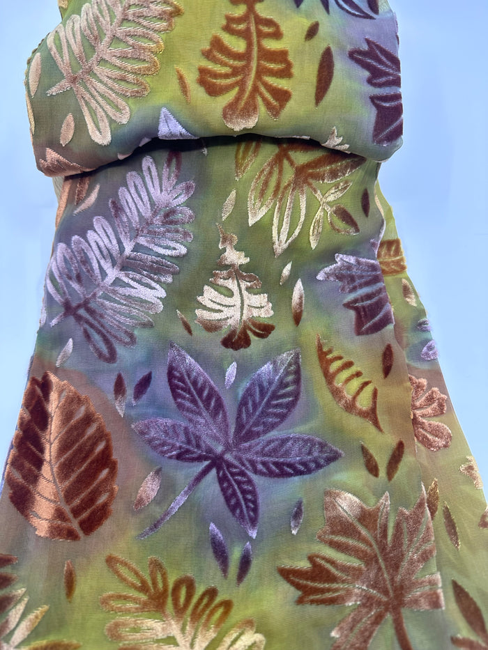 Autumnal Leaf Design Hand Painted Devore Velvet Scarf by Diane Jones (DJ40)