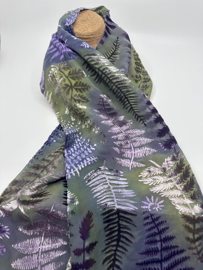 Pastel Fern Design Hand Painted Devore Velvet Scarf by Diane Jones (DJ45)