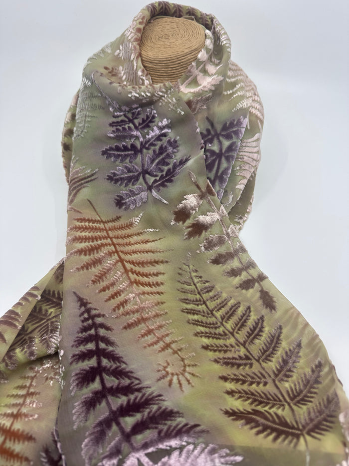 Autumnal Fern Design Hand Painted Devore Velvet Scarf by Diane Jones (DJ46)