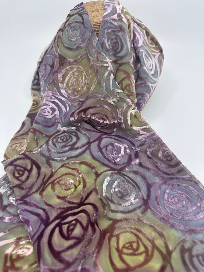 Pastel Roses Design Hand Painted Devore Velvet Scarf by Diane Jones (DJ47)