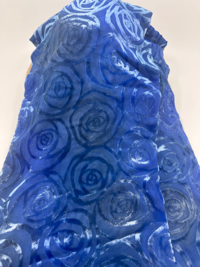 Blue Roses Design Hand Painted Devore Velvet Scarf by Diane Jones (DJ50)