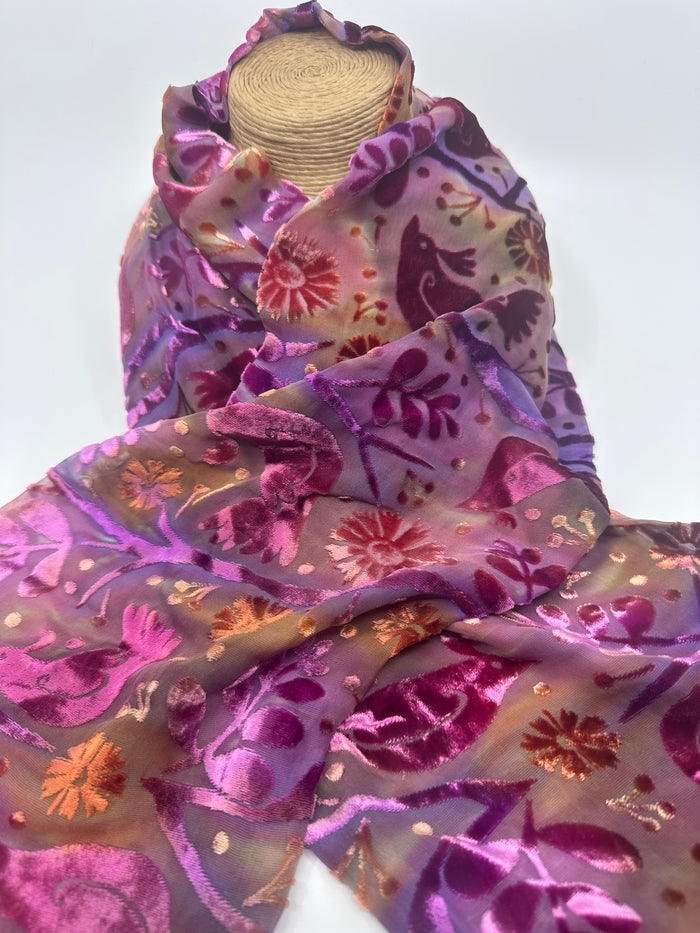 Pink Birds Design Hand Painted Devore Velvet Scarf by Diane Jones (DJ52)