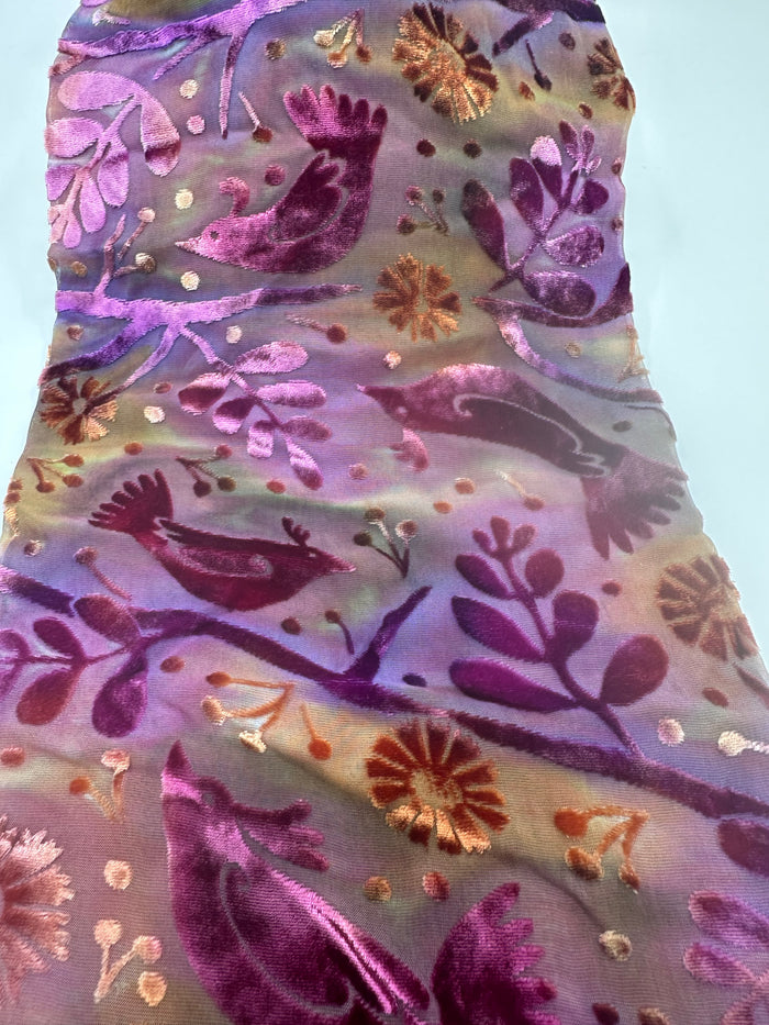 Pink Birds Design Hand Painted Devore Velvet Scarf by Diane Jones (DJ52)
