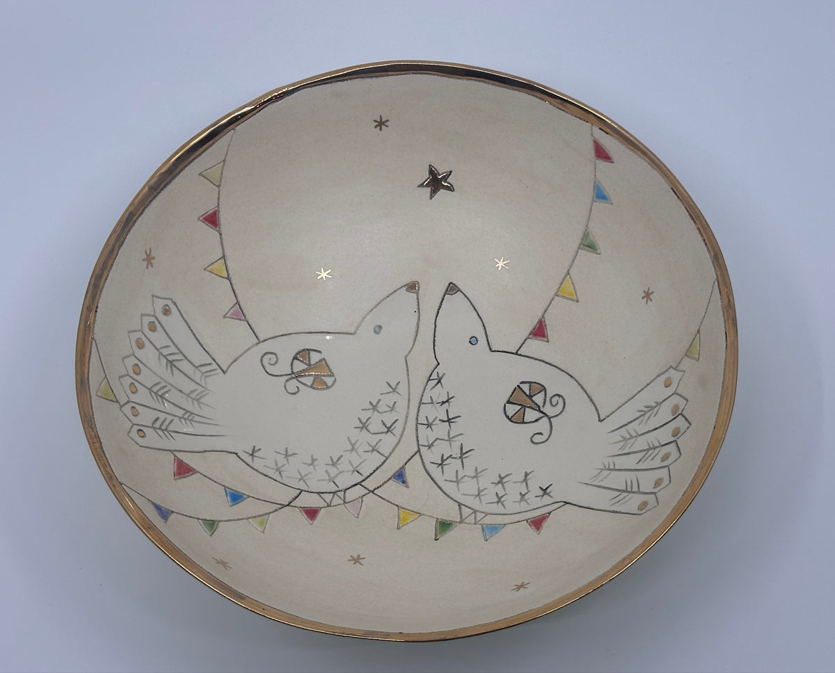 Large Bowl with 2 Birds & Bunting by Sophie Smith (SS105)
