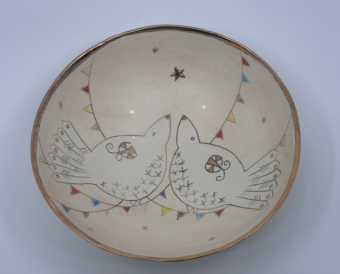 Large Bowl with 2 Birds & Bunting by Sophie Smith (SS105)