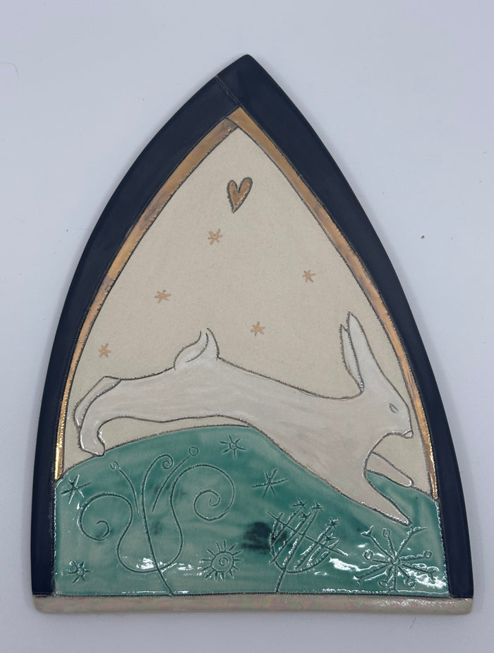 Running Hare with Heart Plaque by Sophie Smith (SS113)