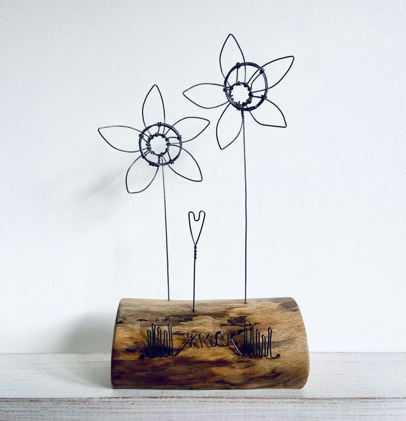"Daffodils" - freestanding wire and waxed driftwood scupture by Wild Grey Art