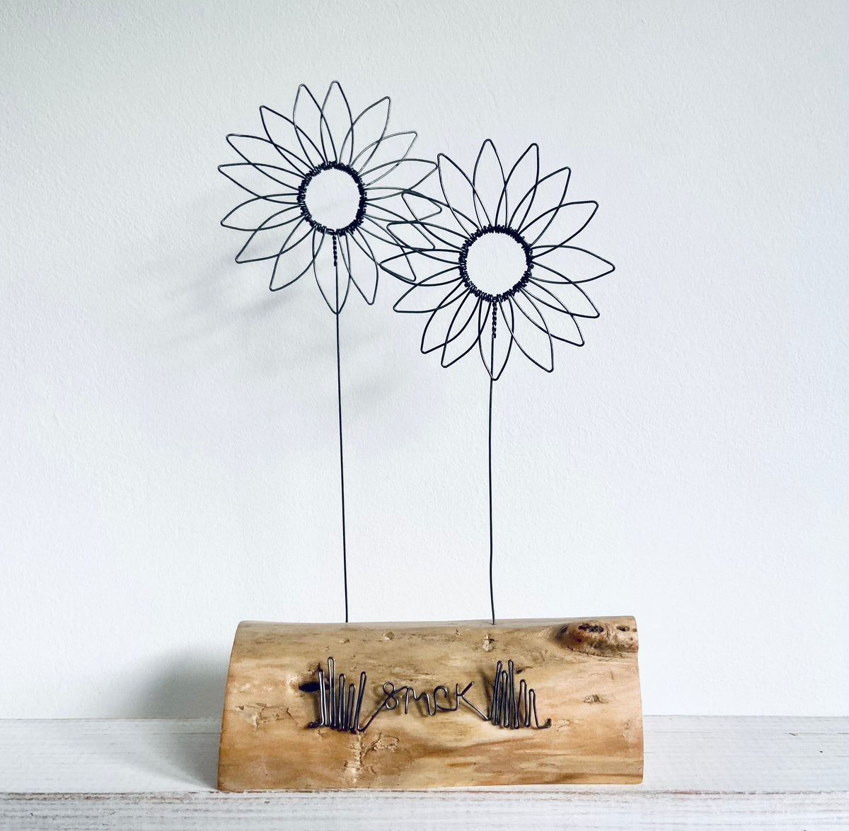 "Sunflowers" - freestanding wire and waxed driftwood scupture by Wild Grey Art